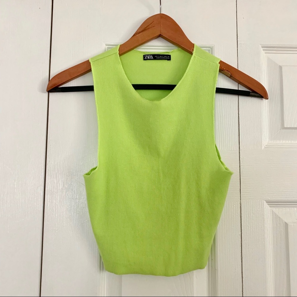 Neon green lime green crop top from Zara